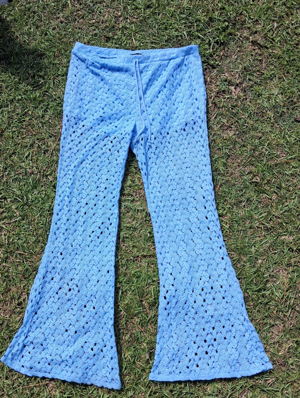 Derek Heart Light Blue Crochet Flared Swim Coverup Pants